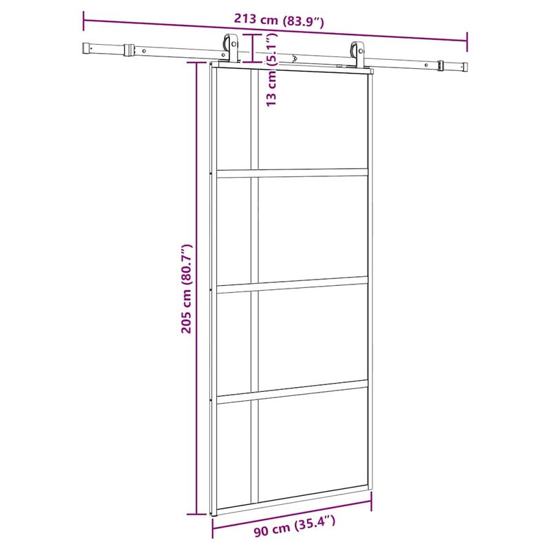 Casa si Gradina - Constructii - Usi interior, exterior si garaj - Usi interior - Usa glisanta cu set feronerie neagra 90x205cm sticla securizata - Infinity.ro