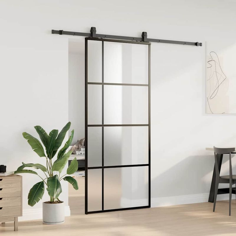 Casa si Gradina - Constructii - Usi interior, exterior si garaj - Usi interior - Usa glisanta cu set de feronerie neagra 90x205 cm Sticla ESG - Infinity.ro