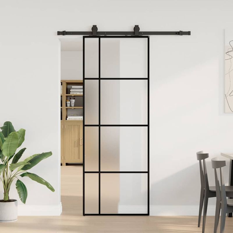 Casa si Gradina - Constructii - Usi interior, exterior si garaj - Usi interior - Usa glisanta cu set de feronerie neagra 76x205 cm Sticla ESG - Infinity.ro