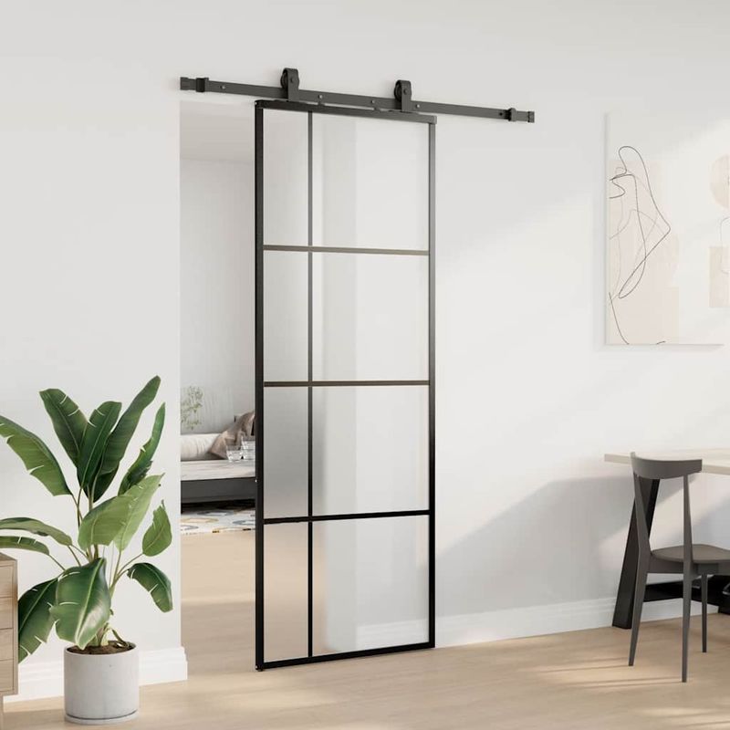 Casa si Gradina - Constructii - Usi interior, exterior si garaj - Usi interior - Usa glisanta cu set de feronerie neagra 76x205 cm Sticla ESG - Infinity.ro