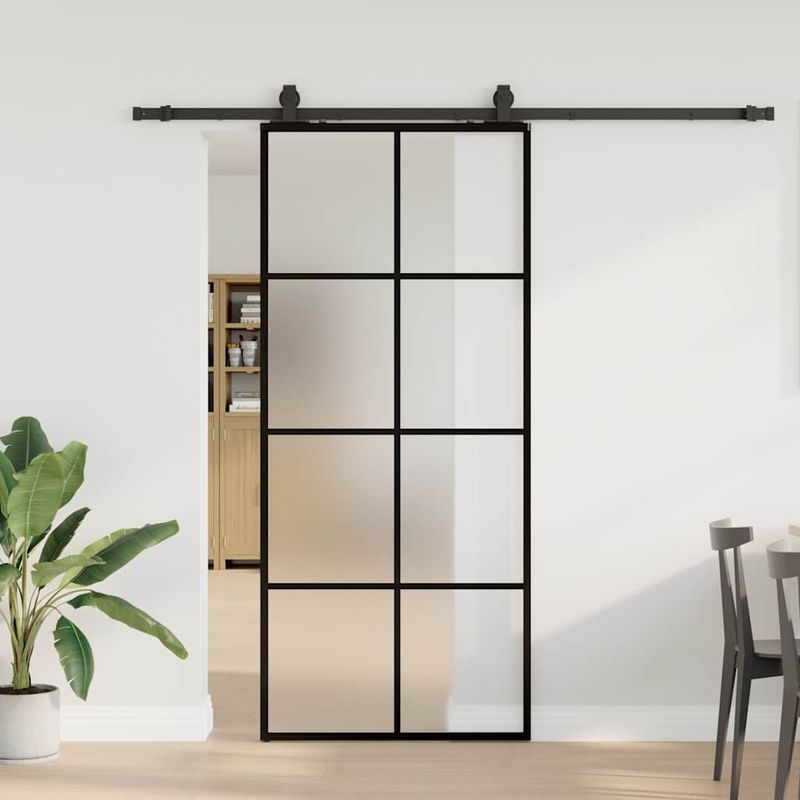 Casa si Gradina - Constructii - Usi interior, exterior si garaj - Usi interior - Usa glisanta cu set de feronerie neagra 90x205 cm Sticla ESG - Infinity.ro
