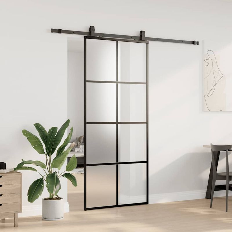 Casa si Gradina - Constructii - Usi interior, exterior si garaj - Usi interior - Usa glisanta cu set de feronerie neagra 90x205 cm Sticla ESG - Infinity.ro