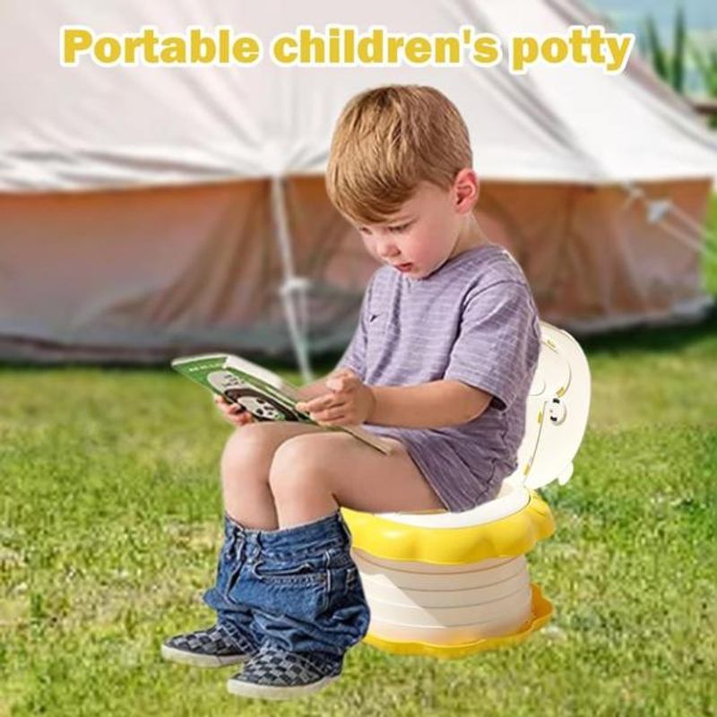 Jucarii, Copii si Bebe - Igiena si ingrijire - Baia bebelusului - Olite si reductoare WC - Olita portabila bebe, WC cu spatar inalt si scaun ergonomic model leu culoare galben - Infinity.ro