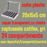 Fashion, accesorii si bijuterii - Femei - Bijuterii femei - Cutii bijuterii - Cutie bijuterii, 24 compartimente, 20x15x5 cm si set 3 saculeti catifea, cu snur, 120x85 mm - Infinity.ro