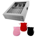 Fashion, accesorii si bijuterii - Femei - Bijuterii femei - Cutii bijuterii - Cutie bijuterii, 1 compartiment bratari si 3 compartimente inele si cercei, 20x15x5 cm si set 3 saculeti catifea, cu snur, 120x85 mm - Infinity.ro