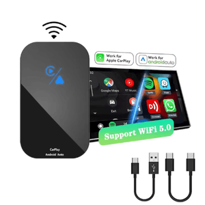 Adaptor Auto Wireless 2 in 1 Apple Carplay si Android Auto, Plug and Play, Bluetooth 5.0, WiFi 2.4/5 GHz, USB si Tip C
