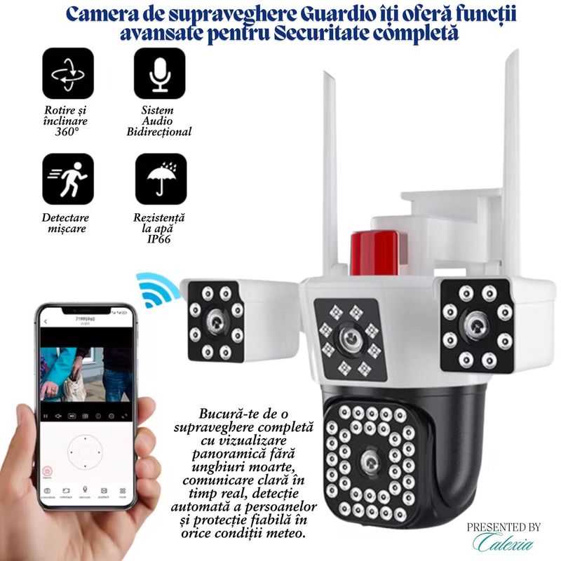 Casa si Gradina - Electrice - Smart Home - Camere de supraveghere - Camera de Supraveghere 2 in 1 Guardio, 4G & Port LAN,Full HD, Audio,Alarma, Senzor Miscare, Rotire 360°,Zoom Digital 10x - Infinity.ro