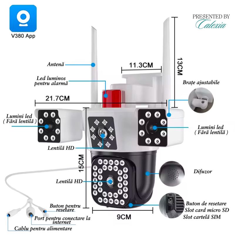 Casa si Gradina - Electrice - Smart Home - Camere de supraveghere - Camera de Supraveghere 2 in 1 Guardio, 4G & Port LAN,Full HD, Audio,Alarma, Senzor Miscare, Rotire 360°,Zoom Digital 10x - Infinity.ro