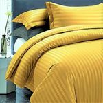 Casa si Gradina - Textile si covoare - Lenjerii de pat - Cearceafuri de pat - Cearsaf de pat Kotonia Home Deco, 100% bumbac, Damasc Saten, 220x240 cm, dimensiune dungi 1 cm, Mustar - Infinity.ro