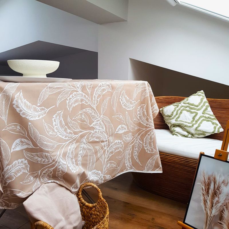 Casa si Gradina - Textile si covoare - Textile bucatarie - Fete de masa - Fata de masa Kotonia Home Exotic - 100% bumbac, 160x180 cm, creton impermeabil, frunze bej - Infinity.ro