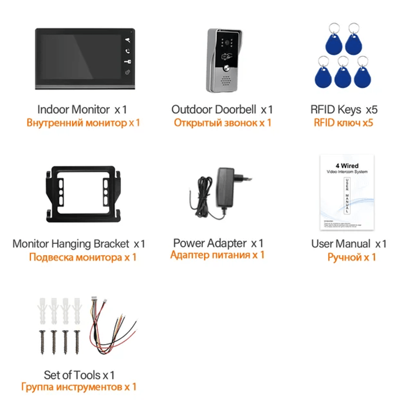 Casa si Gradina - Electrice - Smart Home - Accesorii control acces si supraveghere - Sistem video de interfon cu ecran de 7 inchi, CRISTALIS SALE™, Videointerfon cu 5 chei de acces, Vedere nocturna - Infinity.ro