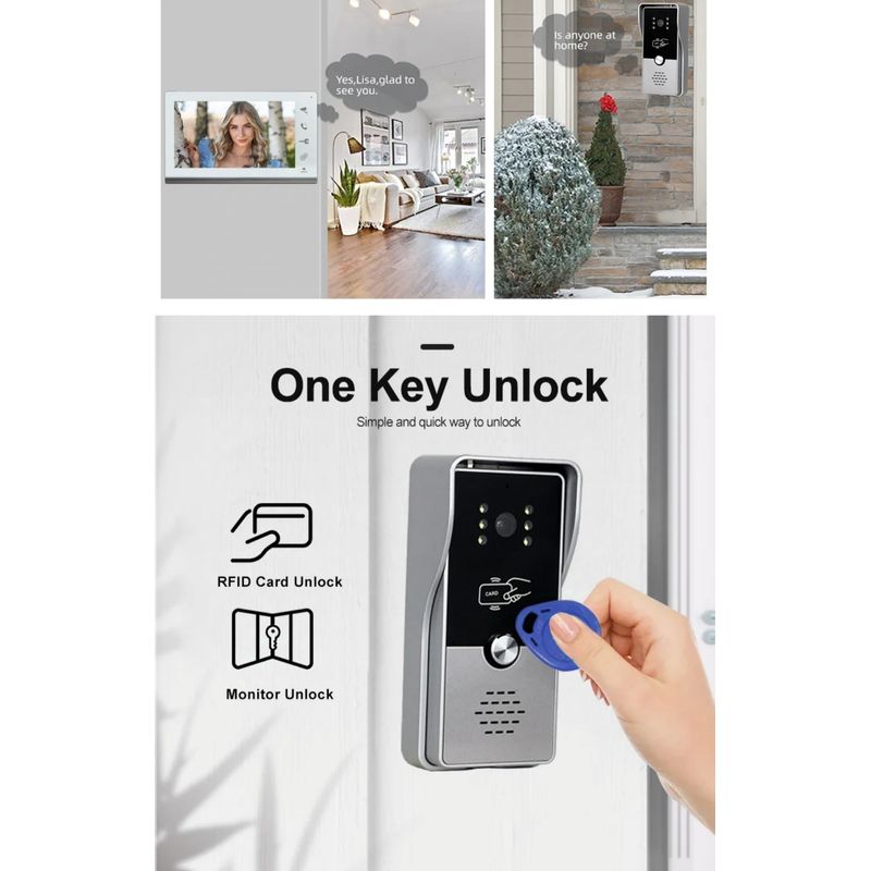 Casa si Gradina - Electrice - Smart Home - Accesorii control acces si supraveghere - Sistem video de interfon cu ecran de 7 inchi, CRISTALIS SALE™, Videointerfon cu 5 chei de acces, Vedere nocturna - Infinity.ro