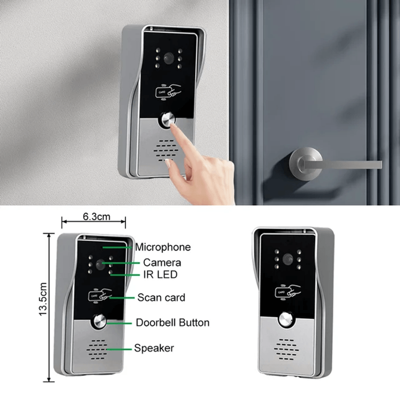 Casa si Gradina - Electrice - Smart Home - Accesorii control acces si supraveghere - Sistem video de interfon cu ecran de 7 inchi, CRISTALIS SALE™, Videointerfon cu 5 chei de acces, Vedere nocturna - Infinity.ro