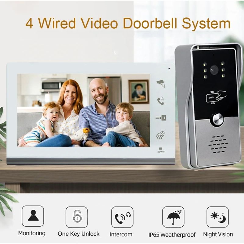 Casa si Gradina - Electrice - Smart Home - Accesorii control acces si supraveghere - Sistem video de interfon cu ecran de 7 inchi, CRISTALIS SALE™, Videointerfon cu 5 chei de acces, Vedere nocturna - Infinity.ro