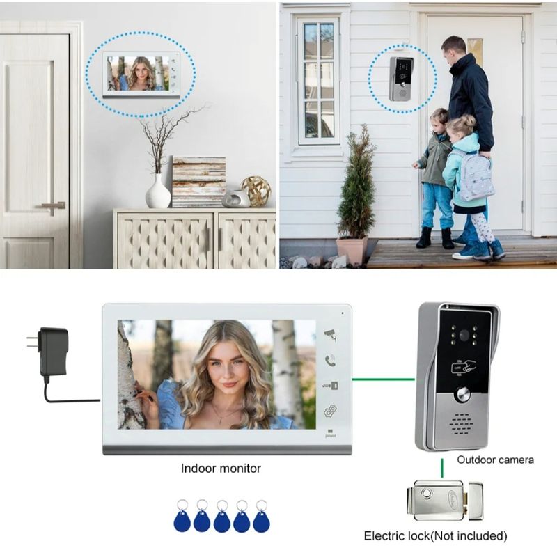 Casa si Gradina - Electrice - Smart Home - Accesorii control acces si supraveghere - Sistem video de interfon cu ecran de 7 inchi, CRISTALIS SALE™, Videointerfon cu 5 chei de acces, Vedere nocturna - Infinity.ro