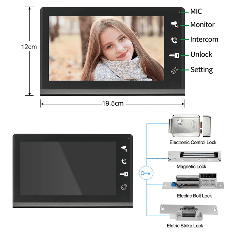 Casa si Gradina - Electrice - Smart Home - Accesorii control acces si supraveghere - Sistem video de interfon cu ecran de 7 inchi, CRISTALIS SALE™, Videointerfon cu 5 chei de acces, Vedere nocturna - Infinity.ro