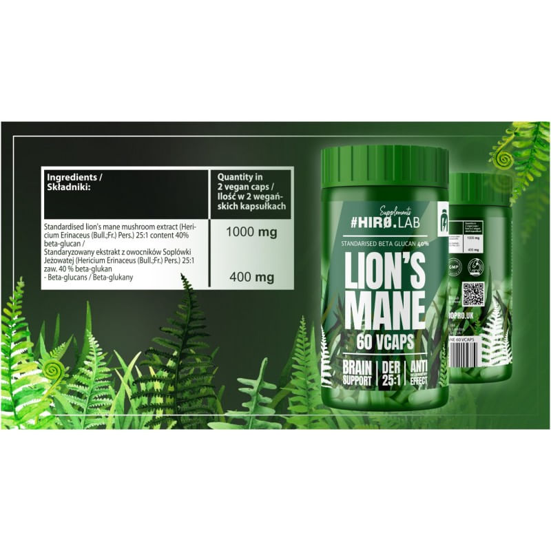 Ingrijire personala si Cosmetice - Sanatate si wellness - Suplimente alimentare - Vitamine si minerale - Lion’s Mane Extract 25:1 500mg - 60 Capsule, Hiro Lab - Infinity.ro
