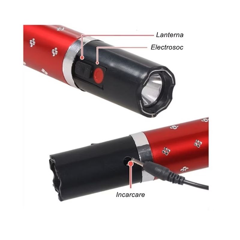 Sport si Outdoor - Sporturi de contact - Produse autoaparare - Electrosoc Stil Ruj cu Lanterna MRG M1202, Pentru Autoaparare, Legal, Rosu - Infinity.ro