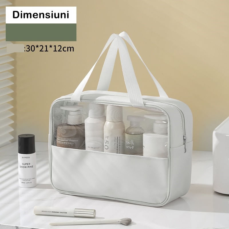 Ingrijire personala si Cosmetice - Machiaj - Portfarduri si genti cosmetice - Geanta cosmetice flippy, pentru voiaj sau organizare, material pvc/textil, impermeabila, portabila, 30x12x21 cm, alb - Infinity.ro