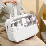 Ingrijire personala si Cosmetice - Machiaj - Portfarduri si genti cosmetice - Geanta cosmetice flippy, pentru voiaj sau organizare, material pvc/textil, impermeabila, portabila, 30x12x21 cm, alb - Infinity.ro