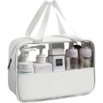 Ingrijire personala si Cosmetice - Machiaj - Portfarduri si genti cosmetice - Geanta cosmetice flippy, pentru voiaj sau organizare, material pvc/textil, impermeabila, portabila, 30x12x21 cm, alb - Infinity.ro