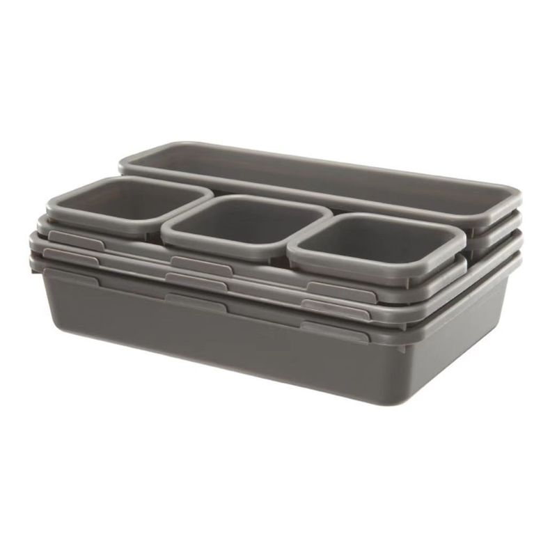 Casa si Gradina - Mobilier - Organizare si depozitare - Cutii depozitare - Set 8 cutii depozitare, pentru sertar, cosmetice, ustensile bucatarie, textile, plastic, gri, flippy, 23.5 x 16 cm - Infinity.ro