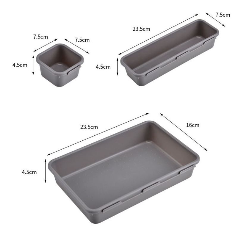 Casa si Gradina - Mobilier - Organizare si depozitare - Cutii depozitare - Set 8 cutii depozitare, pentru sertar, cosmetice, ustensile bucatarie, textile, plastic, gri, flippy, 23.5 x 16 cm - Infinity.ro