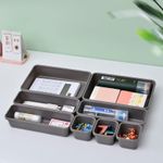 Casa si Gradina - Mobilier - Organizare si depozitare - Cutii depozitare - Set 8 cutii depozitare, pentru sertar, cosmetice, ustensile bucatarie, textile, plastic, gri, flippy, 23.5 x 16 cm - Infinity.ro