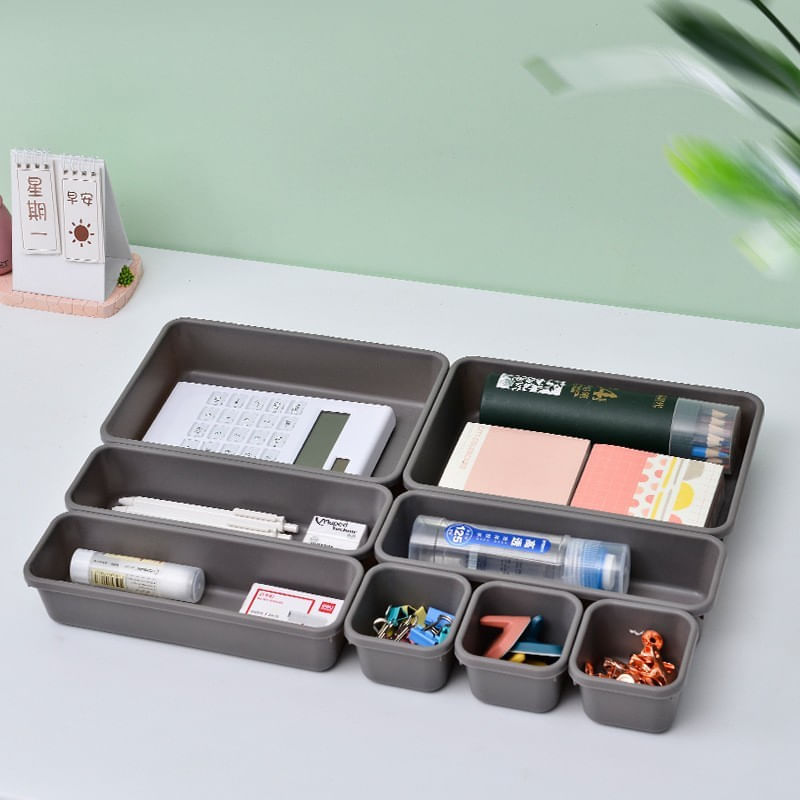 Casa si Gradina - Mobilier - Organizare si depozitare - Cutii depozitare - Set 8 cutii depozitare, pentru sertar, cosmetice, ustensile bucatarie, textile, plastic, gri, flippy, 23.5 x 16 cm - Infinity.ro