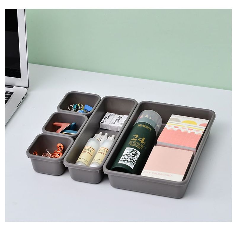 Casa si Gradina - Mobilier - Organizare si depozitare - Cutii depozitare - Set 8 cutii depozitare, pentru sertar, cosmetice, ustensile bucatarie, textile, plastic, gri, flippy, 23.5 x 16 cm - Infinity.ro