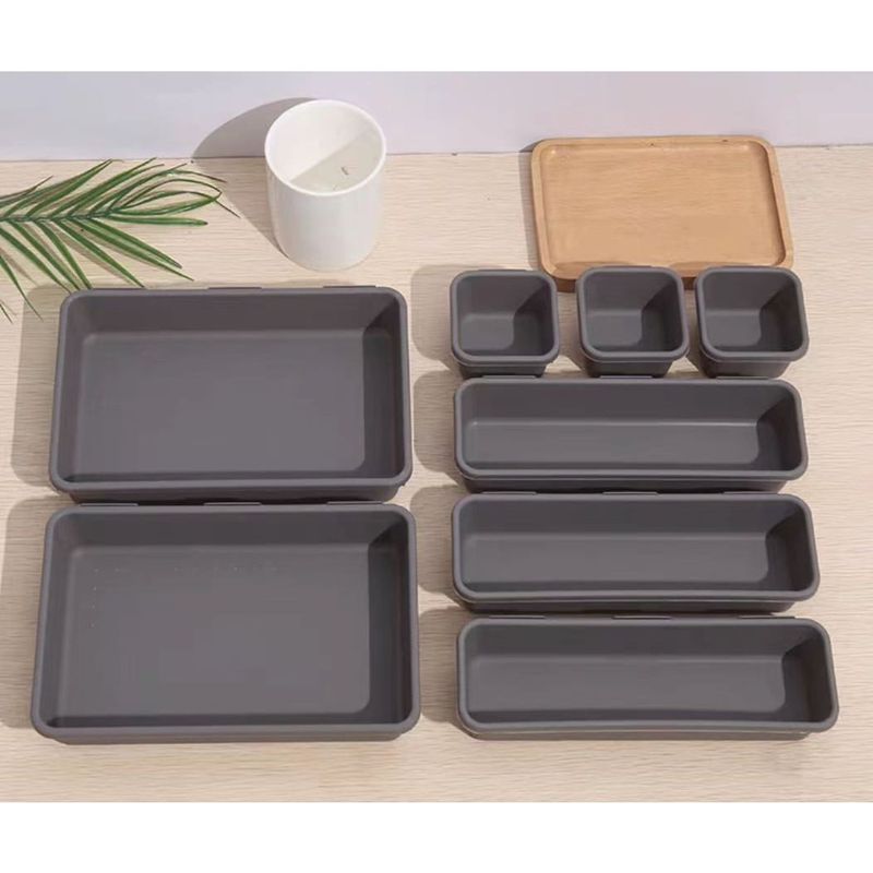 Casa si Gradina - Mobilier - Organizare si depozitare - Cutii depozitare - Set 8 cutii depozitare, pentru sertar, cosmetice, ustensile bucatarie, textile, plastic, gri, flippy, 23.5 x 16 cm - Infinity.ro