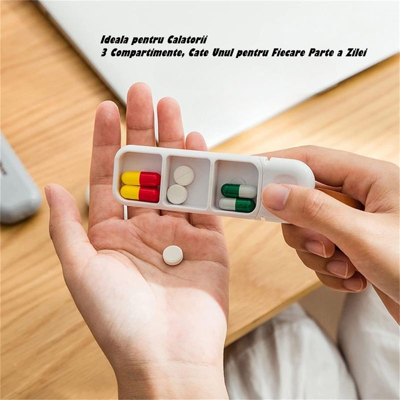 Casa si Gradina - Mobilier - Organizare si depozitare - Cutii depozitare - Cutie depozitare medicamente, flippy, portabila, 3 compartimente, tip breloc, plastic, glisanta, alb, 10.7x3.6x1.6 cm - Infinity.ro