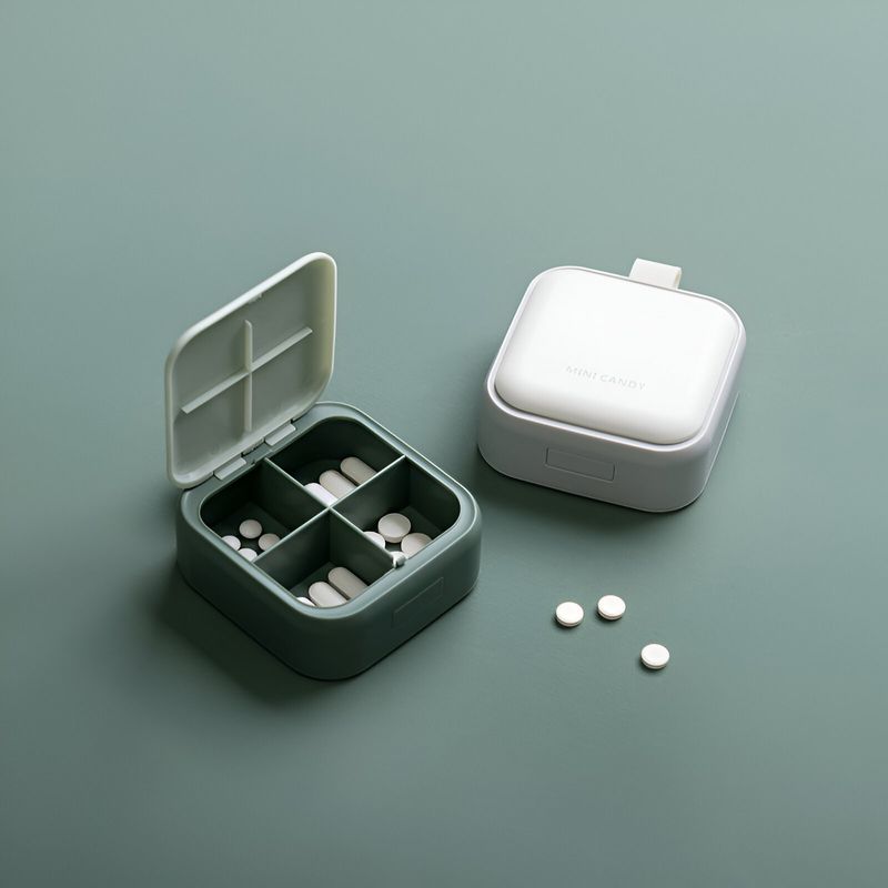 Ingrijire personala si Cosmetice - Sanatate si wellness - Aparate medicale - Accesorii medicale pentru recuperare si tratament - Cutie depozitare medicamente mini, flippy, 4 compartimente, inchidere etans, portabila, patrat, gri, pp, 7.5x7.5x3 cm - Infinity.ro