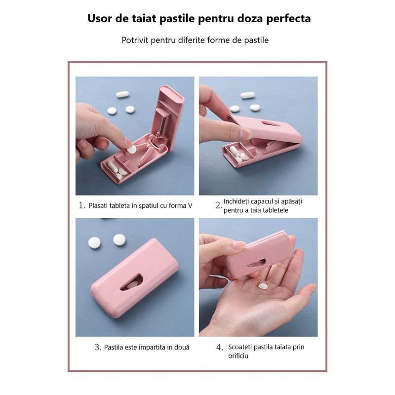 Ingrijire personala si Cosmetice - Sanatate si wellness - Aparate medicale - Accesorii medicale pentru recuperare si tratament - Dispozitiv taiere si depozitare medicamente, flippy, albastru, plastic, 8 x 4 x 1.8 cm - Infinity.ro