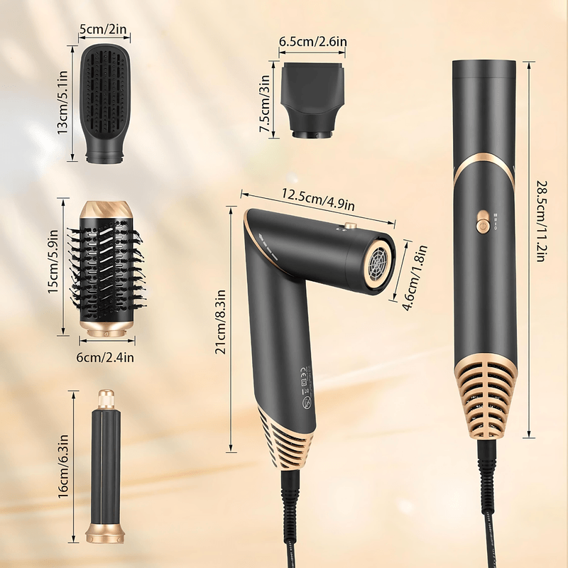 Ingrijire personala si Cosmetice - Aparate & accesorii ingrijire personala - Hair styling - Uscatoare de par - Uscator de par multifunctional 5 in 1, 1000W, 60000 RPM, 200 milioane Ioni Negativi, 3 trepte temperatura, Negru Auriu - Infinity.ro