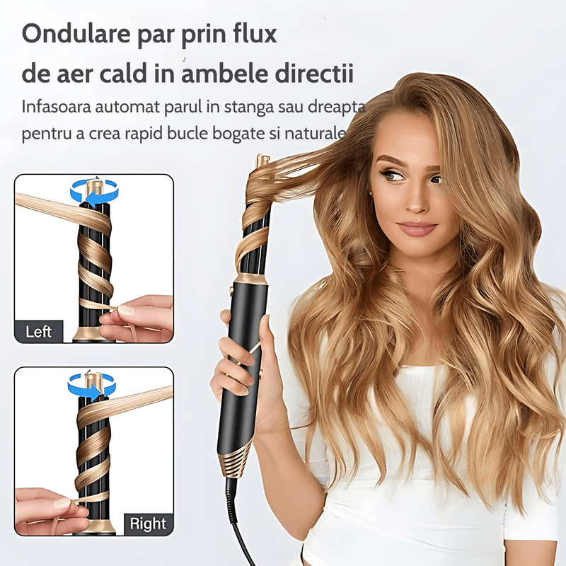 Ingrijire personala si Cosmetice - Aparate & accesorii ingrijire personala - Hair styling - Uscatoare de par - Uscator de par multifunctional 5 in 1, 1000W, 60000 RPM, 200 milioane Ioni Negativi, 3 trepte temperatura, Negru Auriu - Infinity.ro