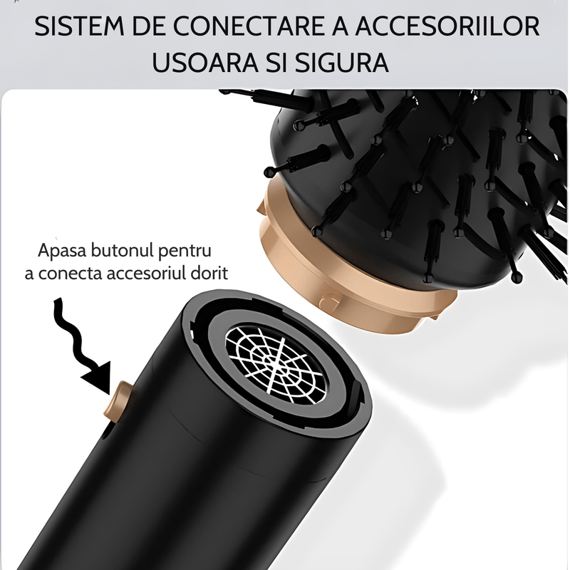 Ingrijire personala si Cosmetice - Aparate & accesorii ingrijire personala - Hair styling - Uscatoare de par - Uscator de par multifunctional 5 in 1, 1000W, 60000 RPM, 200 milioane Ioni Negativi, 3 trepte temperatura, Negru Auriu - Infinity.ro
