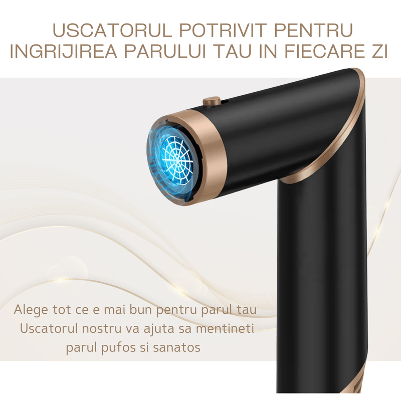 Ingrijire personala si Cosmetice - Aparate & accesorii ingrijire personala - Hair styling - Uscatoare de par - Uscator de par multifunctional 5 in 1, 1000W, 60000 RPM, 200 milioane Ioni Negativi, 3 trepte temperatura, Negru Auriu - Infinity.ro