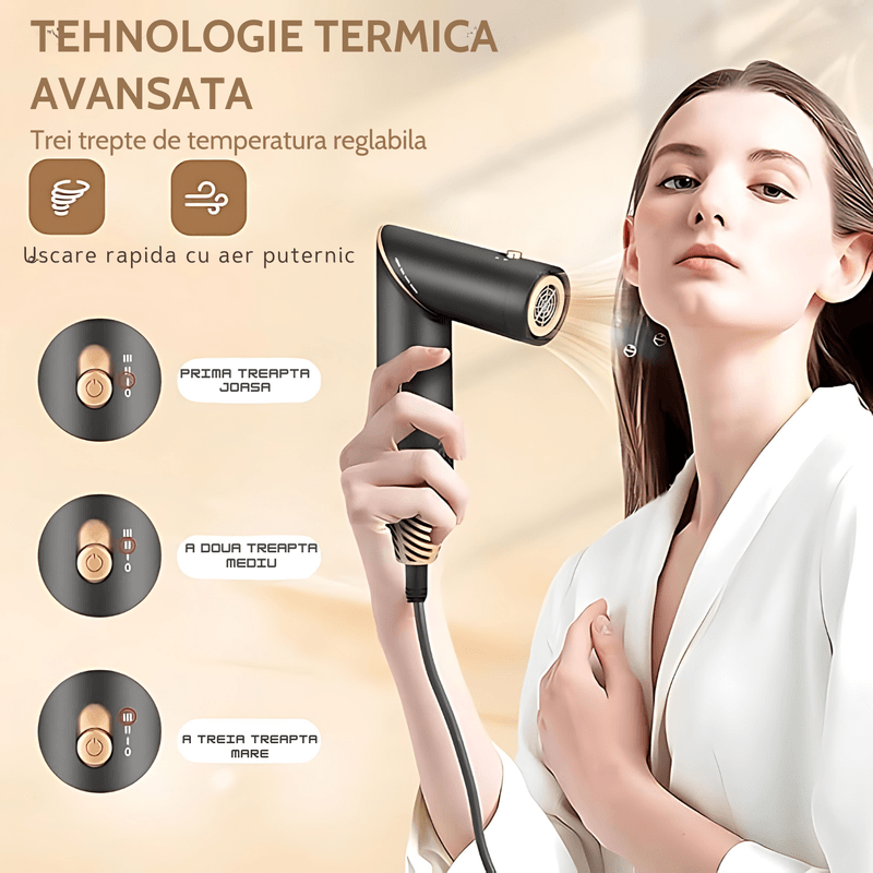 Ingrijire personala si Cosmetice - Aparate & accesorii ingrijire personala - Hair styling - Uscatoare de par - Uscator de par multifunctional 5 in 1, 1000W, 60000 RPM, 200 milioane Ioni Negativi, 3 trepte temperatura, Negru Auriu - Infinity.ro
