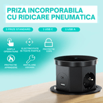 Casa si Gradina - Electrice - Prize - Priza Incastrabila 5 in 1 ATOMKIT® One Z, 3 Prize, 1 Port USB-A, 1 Port USB-C, Incarcare Wireless 15W, Pop-Up, Negru Mat - Infinity.ro