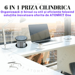 Casa si Gradina - Electrice - Prize - Priza Incorporabila Retractabila ATOMKIT® One, Incarcare Wireless 15W, 3 Prize, 2 Porturi USB, 1.5M Cablu, Alb - Infinity.ro