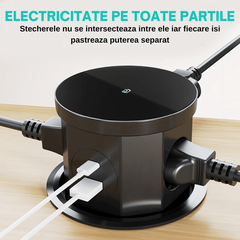 Casa si Gradina - Electrice - Prize - Priza Incastrabila 5 in 1 ATOMKIT® One Z, 3 Prize, 1 Port USB-A, 1 Port USB-C, Incarcare Wireless 15W, Pop-Up, Negru Mat - Infinity.ro