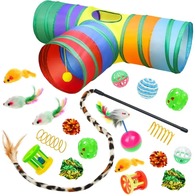 Set 21 Jucarii pentru Pisici, Tunel, mingii, soareci, undita, Gonga® Multicolor