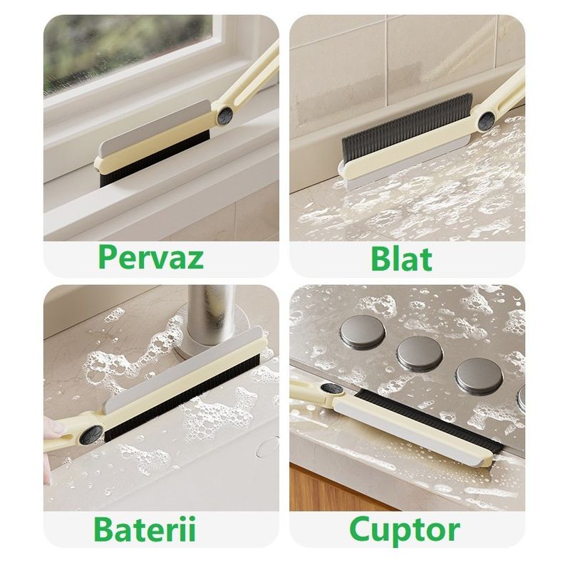 Market - Curatenie si intretinere casa - Produse menaj - Maturi si farase - Perie multifunctionala si stergator, flippy, pentru spatii greu accesibile, 24.7 x 4.5 cm, alb laptos - Infinity.ro