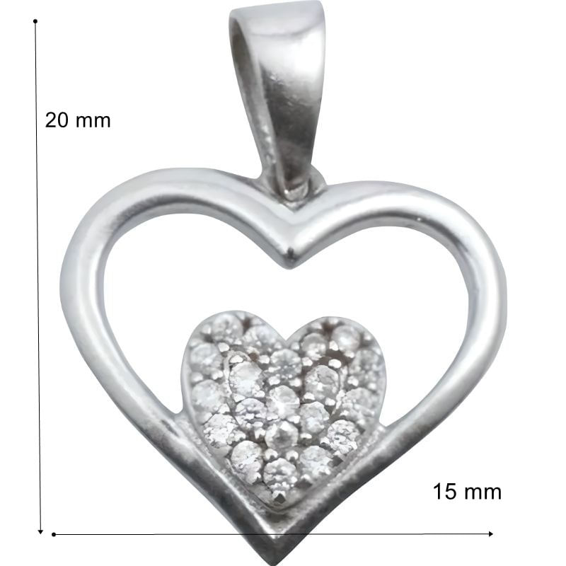 Fashion, accesorii si bijuterii - Femei - Bijuterii femei - Pandantive femei - Pandantiv, jolie silver, argint 925, model inima in inima, pietre zirconiu, 20 x 15 mm, 1.2 g - Infinity.ro