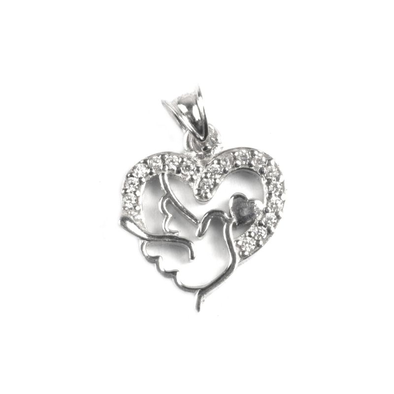 Fashion, accesorii si bijuterii - Femei - Bijuterii femei - Pandantive femei - Pandantiv, jolie silver, argint 925, model inima cu porumbel, 20 x 15 mm, 1.5 g - Infinity.ro