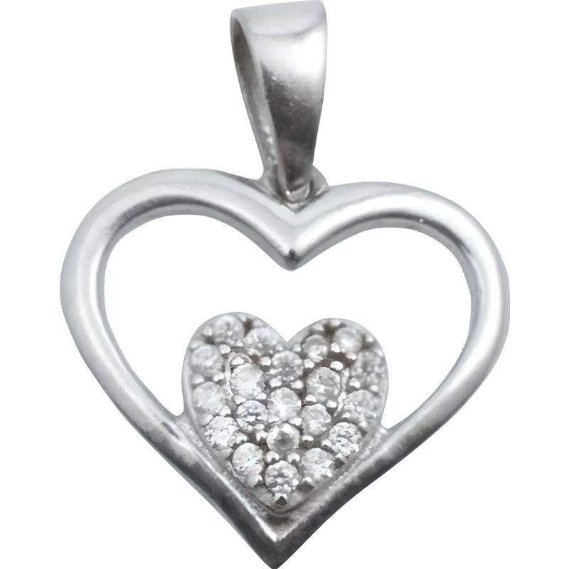 Fashion, accesorii si bijuterii - Femei - Bijuterii femei - Pandantive femei - Pandantiv, jolie silver, argint 925, model inima in inima, pietre zirconiu, 20 x 15 mm, 1.2 g - Infinity.ro
