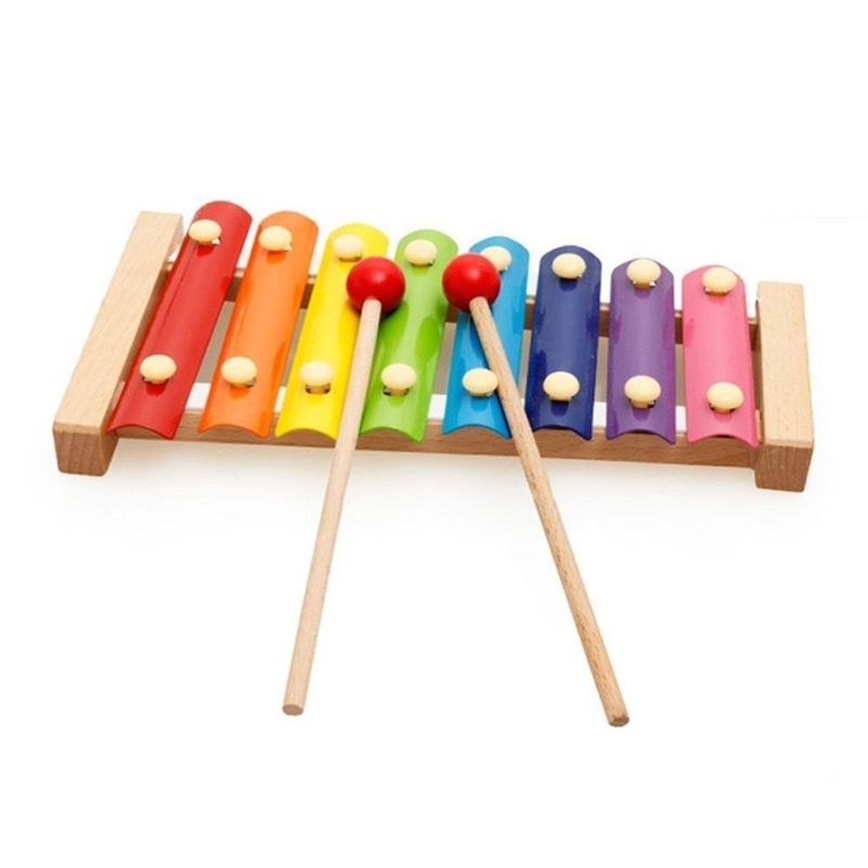 Jucarii, Copii si Bebe - Jucarii si jocuri - Jucarii de rol - Instrumente muzicale de jucarie - Instrument muzical xilofon , din lemn, 8 note muzicale, 2 bete de percutie, 4-6 ani, multicolor - Infinity.ro