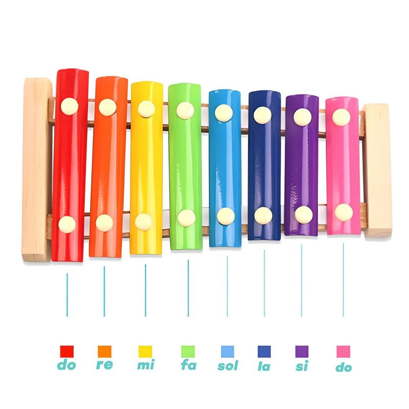Jucarii, Copii si Bebe - Jucarii si jocuri - Jucarii de rol - Instrumente muzicale de jucarie - Instrument muzical xilofon , din lemn, 8 note muzicale, 2 bete de percutie, 4-6 ani, multicolor - Infinity.ro
