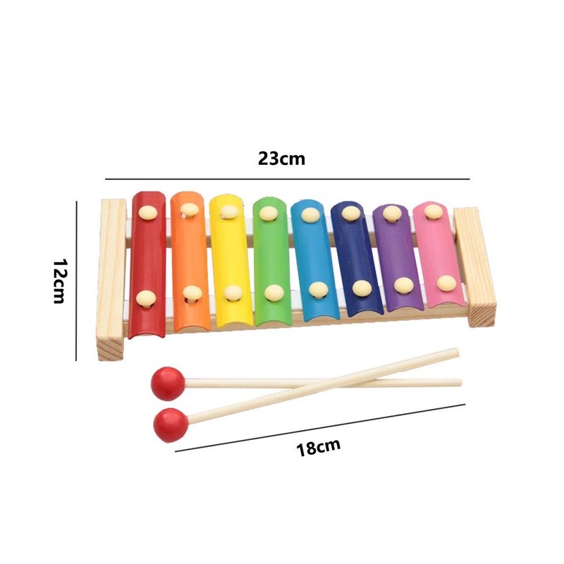 Jucarii, Copii si Bebe - Jucarii si jocuri - Jucarii de rol - Instrumente muzicale de jucarie - Instrument muzical xilofon , din lemn, 8 note muzicale, 2 bete de percutie, 4-6 ani, multicolor - Infinity.ro